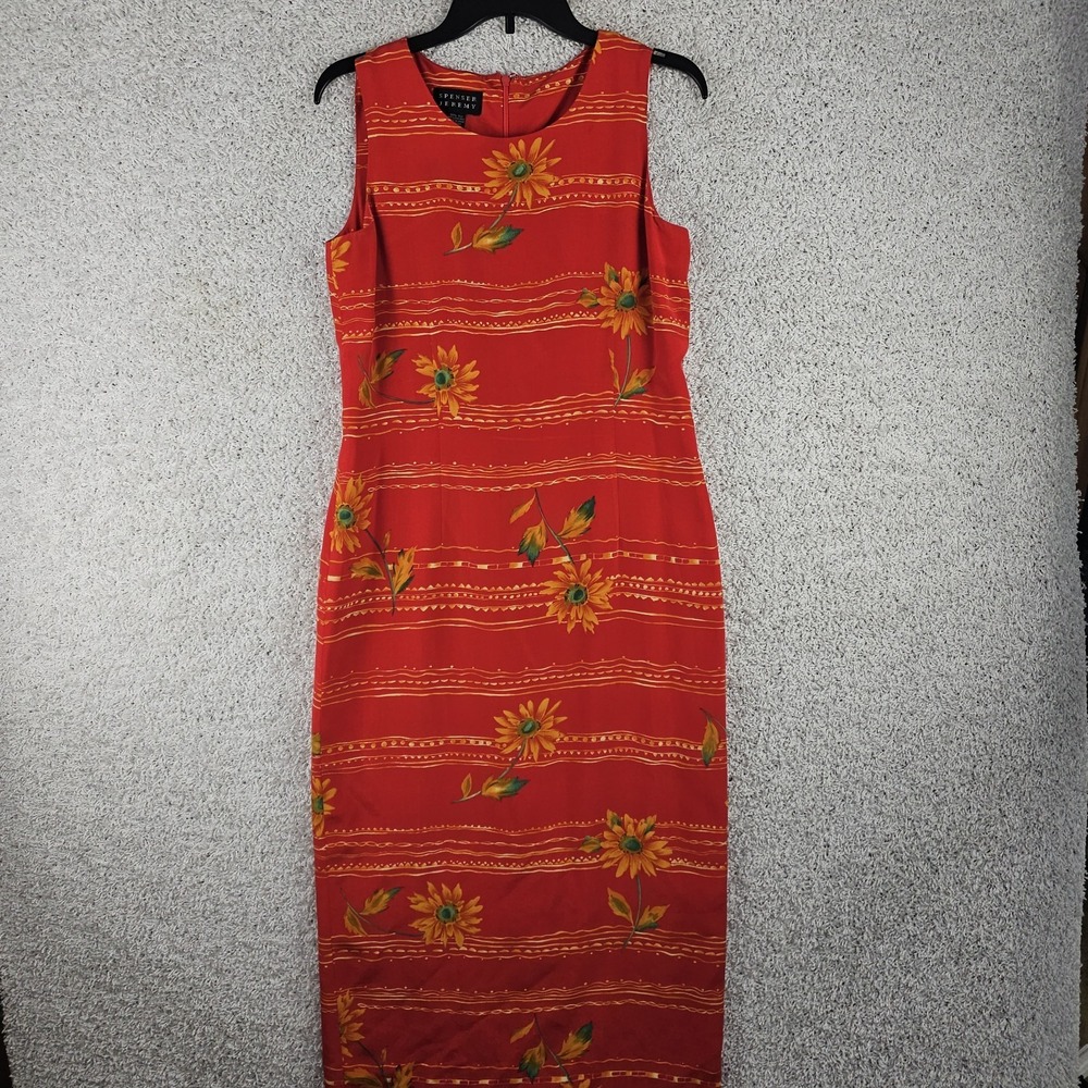 Vintage 90s Spenser Jeremy 100% Silk Maxi Dress Sunflowers Sleeveless Womens 4